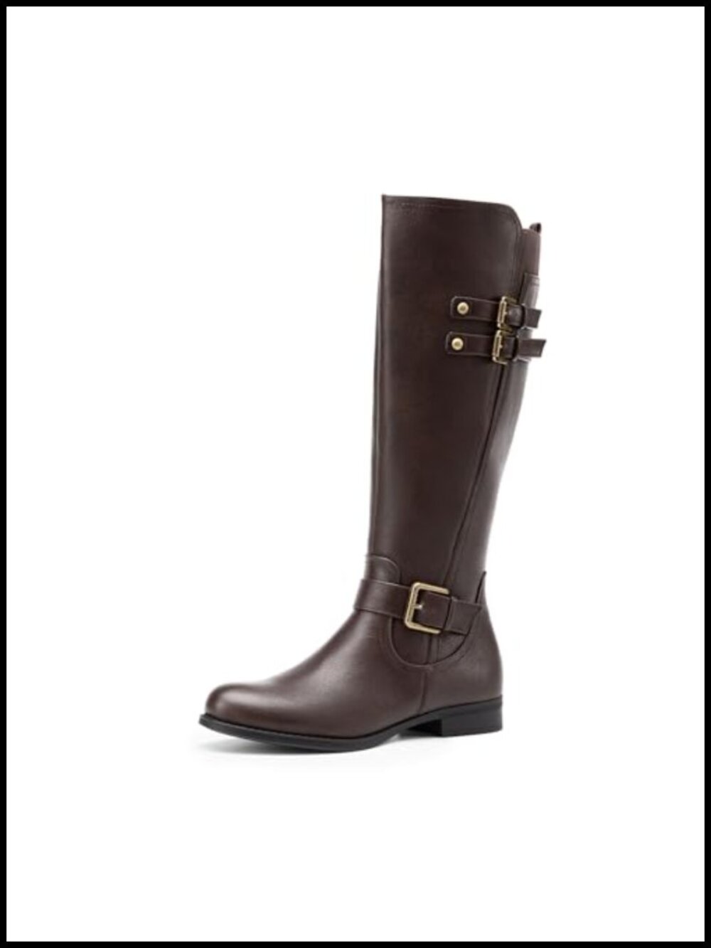 Knee High Riding Buckle Boots Women's Slip-Resistant TPR Outsole Zip Closure